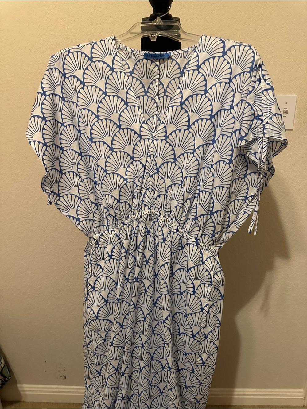 J. McLaughlin Etta Dress NWT size Medium Blue White Deco Shell Cotton Maxi - Picture 4 of 15